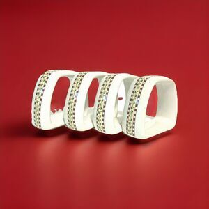 Sakura Snowman Christmas Napkin Rings Debbie Mumm Ceramic Set of 4 Vintage 1997